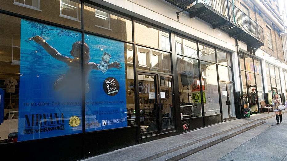 FILE - A general view of 'In Bloom: The Nirvana Exhibition', marking the 20th Anniversary of the release of Nirvana's Nevermind album, at the Loading Bay Gallery on Sept. 13, 2011, in London, England. A portion of the image has been blurred. (Photo by Samir Hussein/Getty Images)