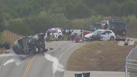 Tanker truck involved in rollover moved after leaking propane