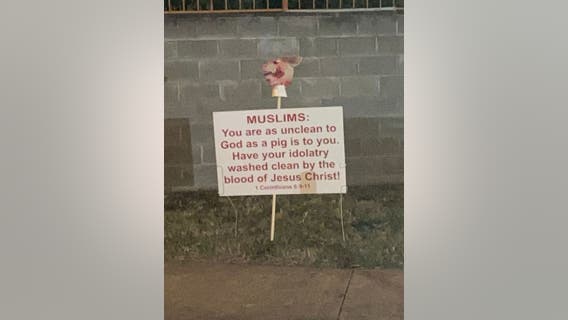 Pig mask, hate sign found outside Islamic center on anniversary of 9/11