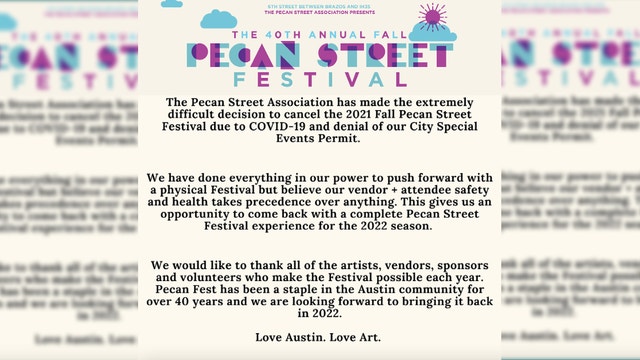 Pecan Street Festival canceled due to COVID-19, denial of city permit