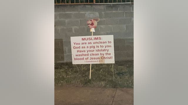 Pig mask, hate sign found outside Islamic center on anniversary of 9/11
