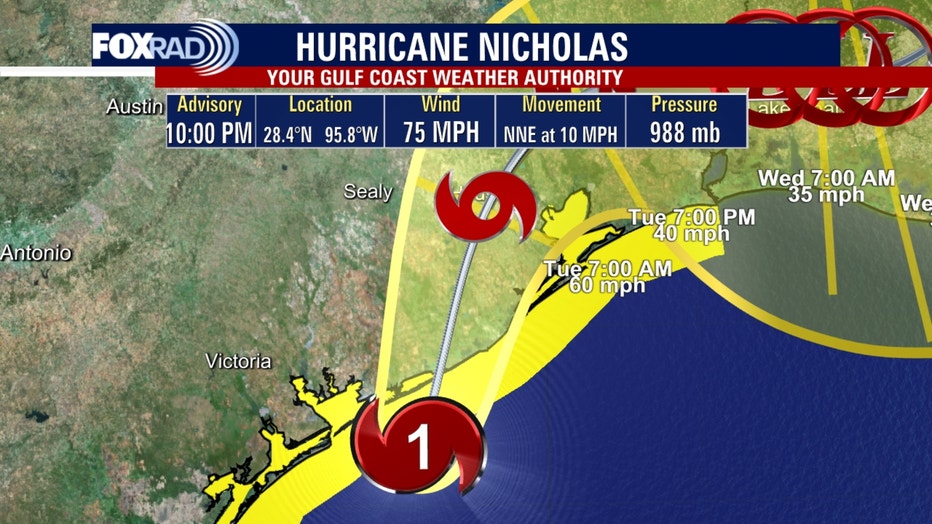 Hurricane Nicholas 10 p.m.