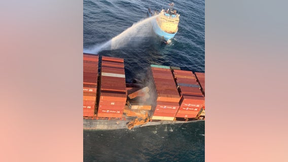 106 shipping containers floating in Pacific Ocean following bomb cyclone, cargo ship fire