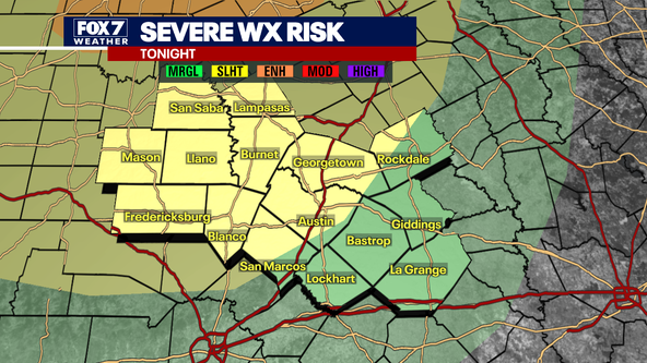 Slight risk of severe weather as storms likely in Central Texas