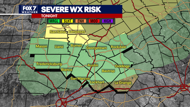 Low to slight risk for severe weather in Austin area late Sunday night