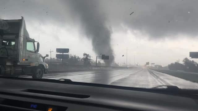 Tornado in Orange, Texas caught on video tearing across Interstate 10