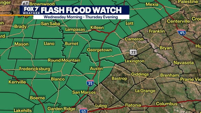 Flash Flood Watch issued as heavy rainfall expected in Central Texas
