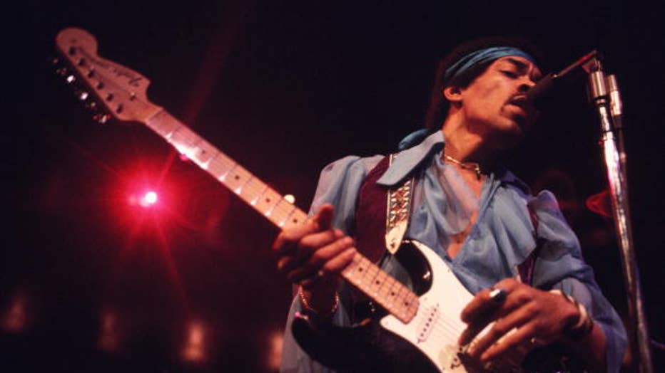 Jimi Hendrix (1942 - 1970) performing at Madison Square Garden, New York City, 18th May 1969. (Photo by Walter Iooss Jr./Getty Images)