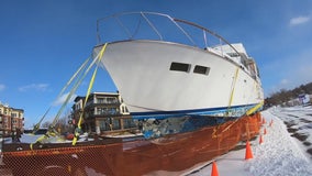 58-foot yacht pulled out of frozen Lake Minnetonka