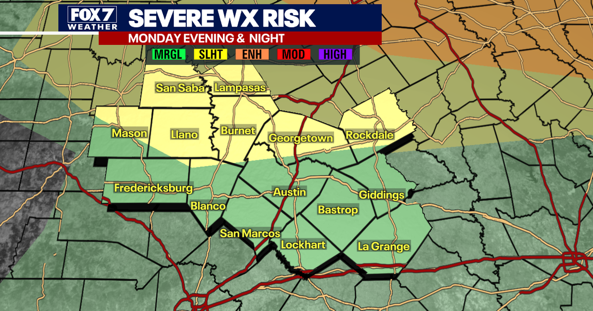 Austin area under slight risk for severe weather Monday evening into ...