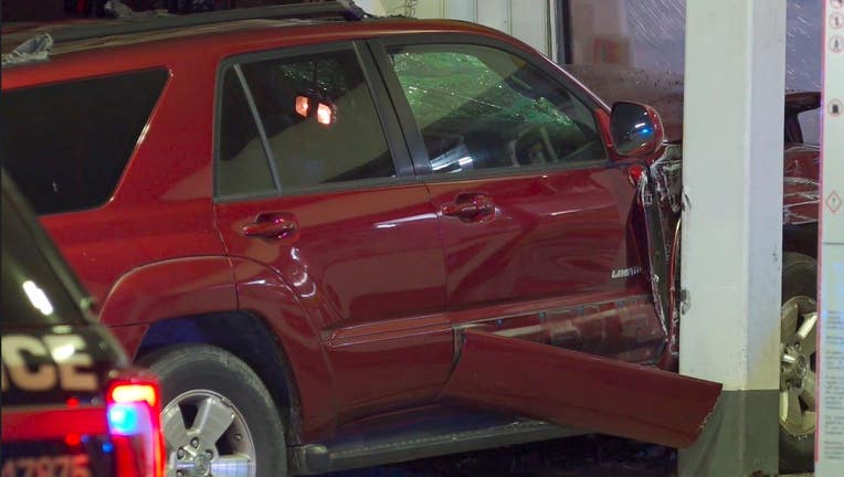 crash in gas station