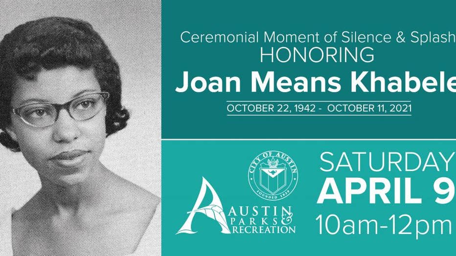 Joan Elizabeth Means Khabele was an activist and scholar from Austin. Her courageous act of swimming in Barton Springs to protest segregation at the pool sparked the civil rights era swim-ins that eventually led to the desegregation of Barton Springs Pool. (austintexas.gov)