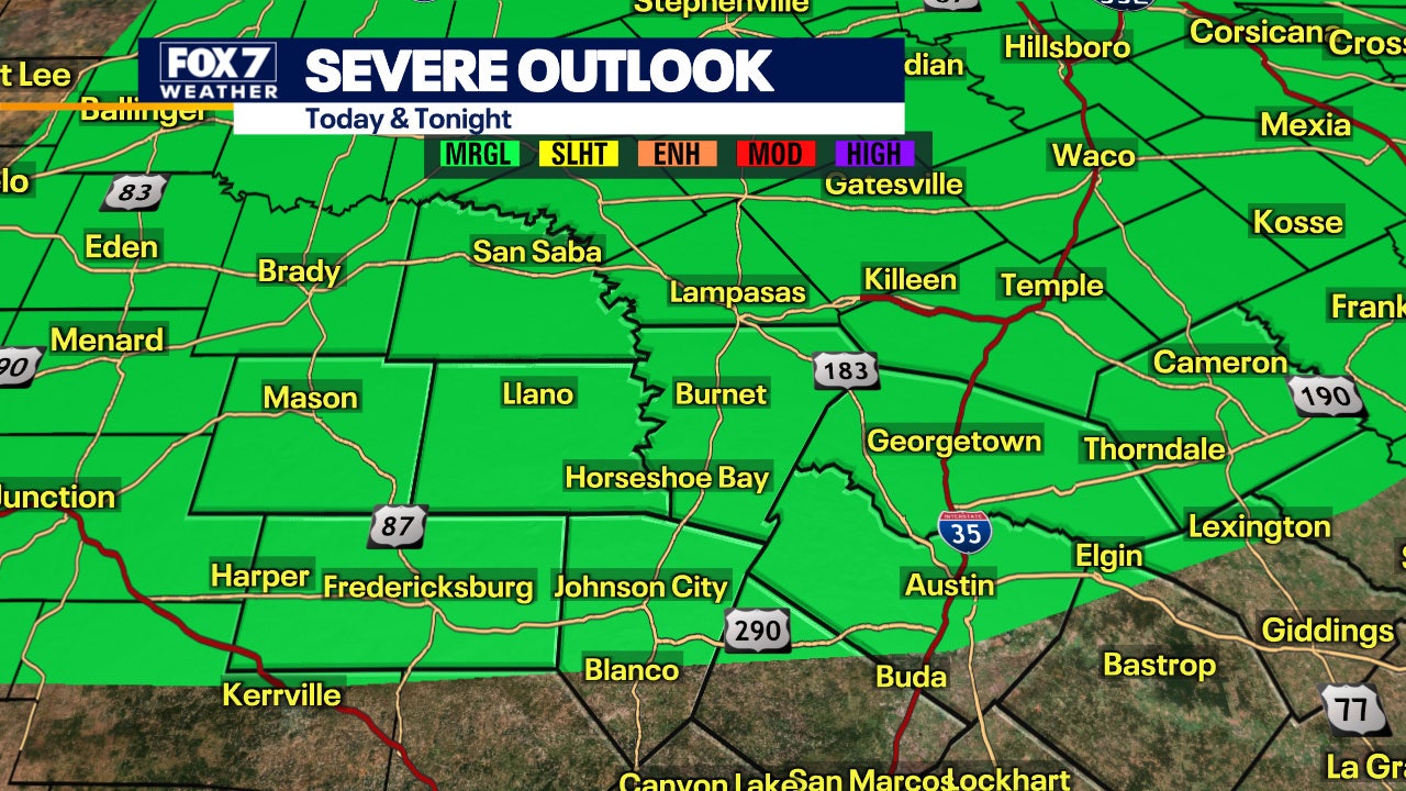 Marginal risk of severe storms in parts of Central Texas