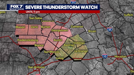 Central Texas under Severe Thunderstorm Watch, large hail likely