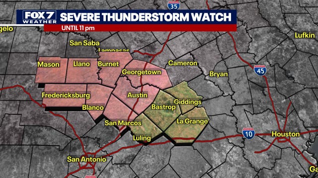 Central Texas under Severe Thunderstorm Watch, large hail likely