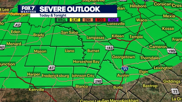 Marginal risk of severe storms in parts of Central Texas