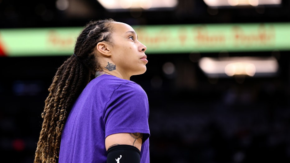 Brittney Griner #42 of the Phoenix Mercury durring pregame warmups at Footprint Center on October 10, 2021 in Phoenix, Arizona. NOTE TO USER: User expressly acknowledges and agrees that, by downloading and or using this photograph, User is consenting to the terms and conditions of the Getty Images License Agreement. (Photo by Mike Mattina/Getty Images)