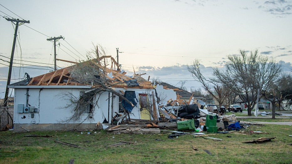 A tornado-damaged home is seen on March 22, 2022 in Round Rock, Texas. A series of tornadoes touched down in multiple cities throughout Texas causing widespread damage. . (Photo by Brandon Bell/Getty Images)