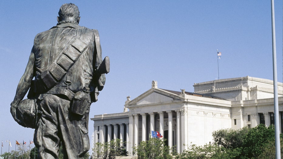 War Memorial Monument with State Capitol in the background