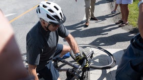 Video: Biden says 'I'm good' after falling off bike in Delaware