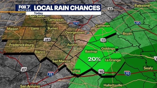 Slight chance of rain in parts of Central Texas, triple digit heat continues