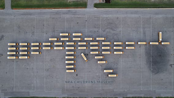 Mile-long school bus convoy honoring child victims of gun violence visits Sen. Ted Cruz
