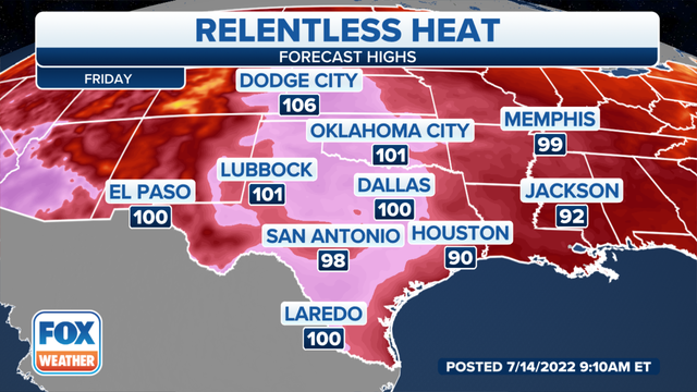 Relentless heat continues to bake the South while dangerous temperatures creep north