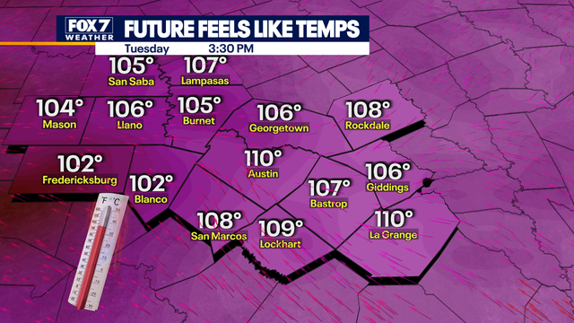 Temperatures will reach up to 108 degrees in Central Texas today