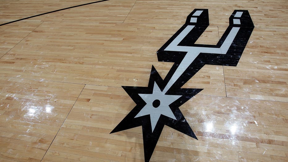 The logo of the San Antonio Spurs in Game One of the Western Conference Quarterfinals during the 2009 NBA Playoffs at AT&T Center on April 18, 2009, in San Antonio, Texas.
