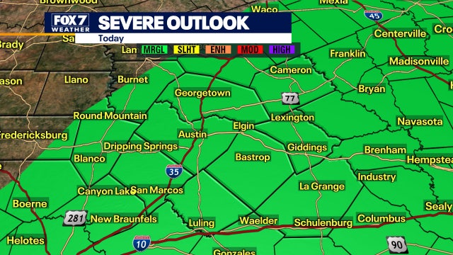Marginal risk of severe storms, rain will be isolated and spotty