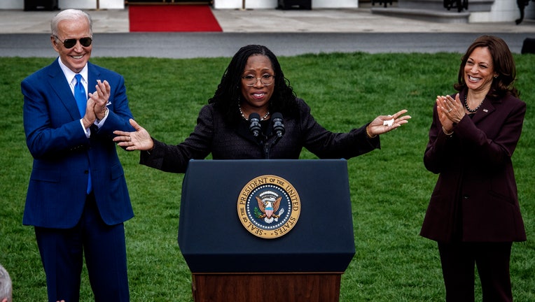 PresidentBiden, Vice President Harris, and Judge Ketanji Brown Jackson deliver remarks on the Senates historic, bipartisan confirmation of Judge Jackson to be an Associate Justice of the Supreme Court, on the South Lawn of the White House, on April 08 in