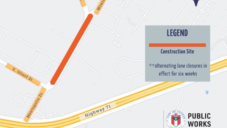 A map of the reconstruction plan for Montopolis Drive