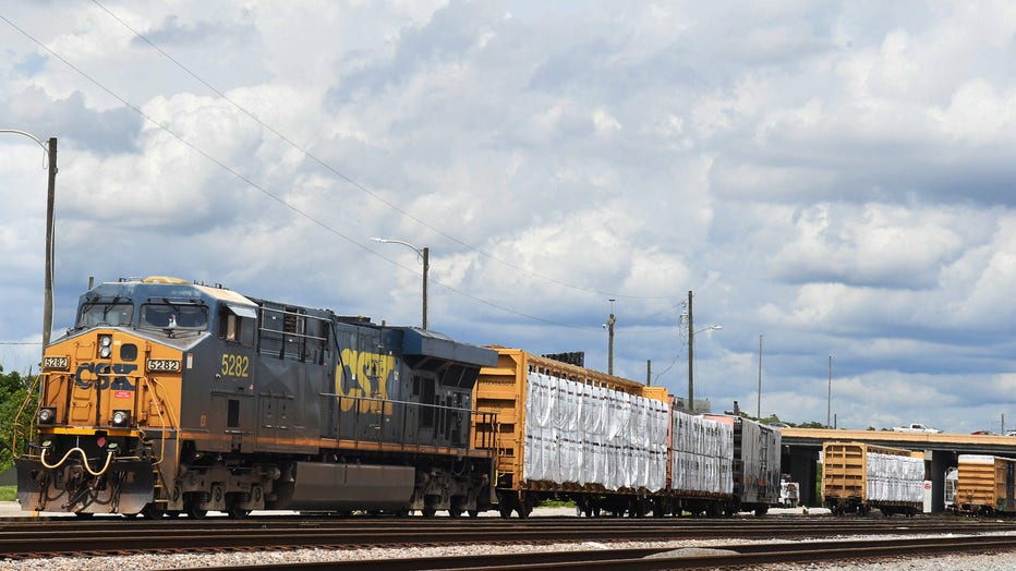 A CSX freight train is seen in Orlando. A pay dispute