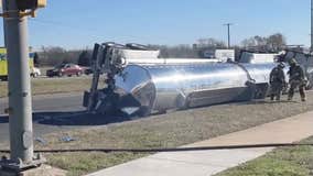 18-wheeler on its side blocking traffic in Northeast Austin