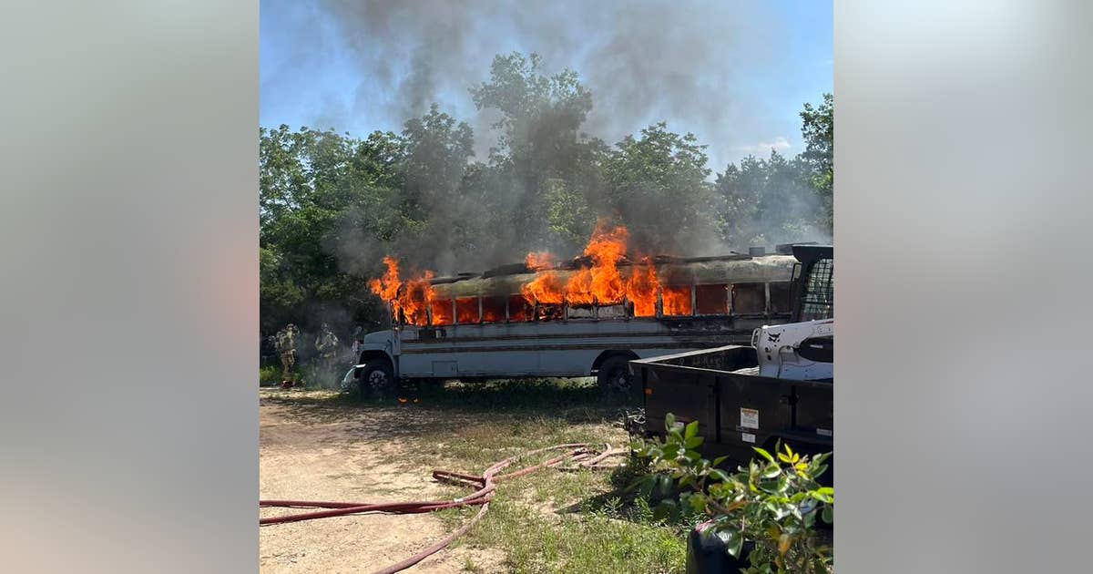 Decommissioned school bus catches fire in West Austin | FOX 7 Austin