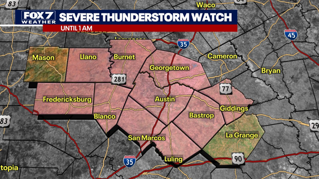 Severe thunderstorm watch issued for Central Texas