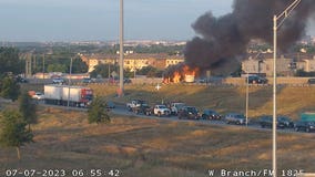 Vehicle fire blocks traffic on I-35 during morning rush hour