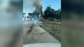 Plane strikes power line, crashes into car on US 281 in Burnet: DPS