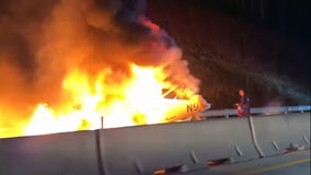 Video shows plane burst into flames after crashing on North Carolina interstate