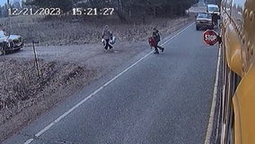 Pickup truck narrowly misses kids getting off school bus in northern MN