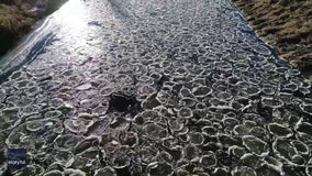 Ice pancakes seen floating on western Minnesota river