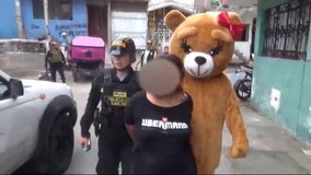 Video shows police officer in Valentine's Day bear costume take down suspected lady drug dealer