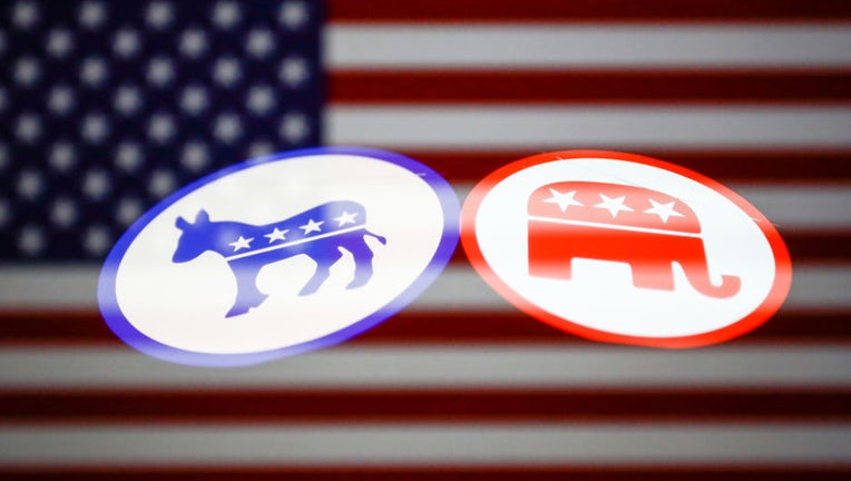 democrat and republican party logos side by side flag