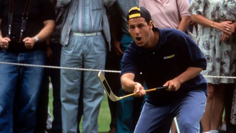 FILE - Adam Sandler plays golf in a scene from the film Happy Gilmore, 1996. (Photo by Universal/Getty Images)