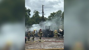 Multiple vehicles catch on fire at North Austin salvage yard; 1 injured