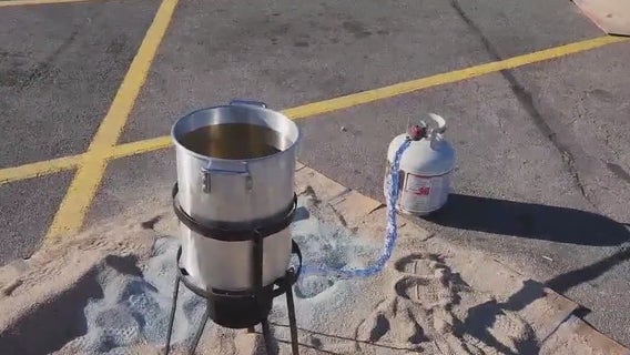 Deep-frying turkey dangers demonstrated by Austin Fire Dept.