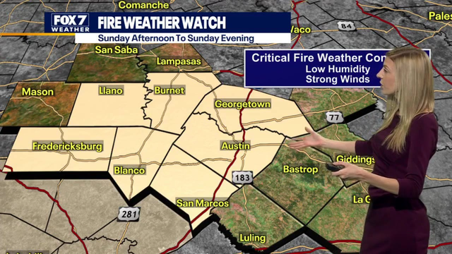 Fire Weather Watch in place for parts of Central Texas on Sunday