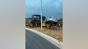 Mustang Ridge driver crashes car into construction equipment, flees scene