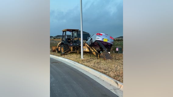 Mustang Ridge driver crashes car into construction equipment, flees scene