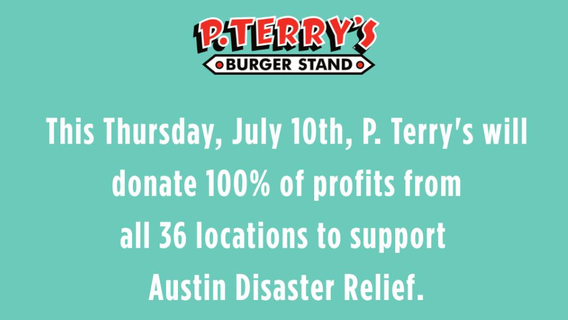 All P. Terry's locations donating 100% profits from Thursday to Texas flood relief